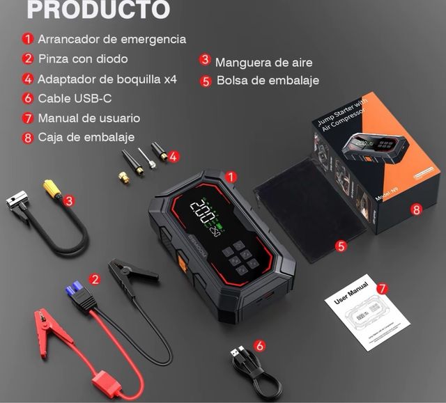 Arrancador y Bomba de Aire Coche 7500A