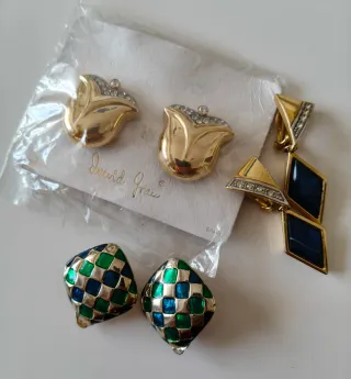 Lote 3 pares pendientes clip vintage