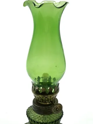 Bonito candil, lámpara de aceite de vidrio verde