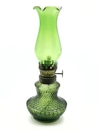 Bonito candil, lámpara de aceite de vidrio verde