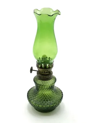 Bonito candil, lámpara de aceite de vidrio verde