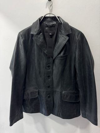 Chaqueta de Piel Negra XL Zara