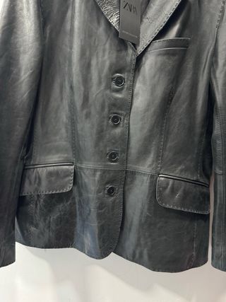 Chaqueta de Piel Negra XL Zara