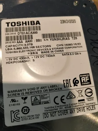 HDD 3TB Toshiba 7200RPM SATA3 64MB Disco Duro