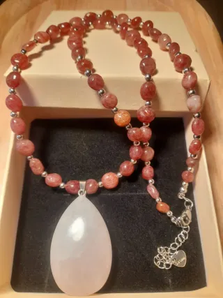 Collar Piedra Natural Cuarzo Rosa Naranja