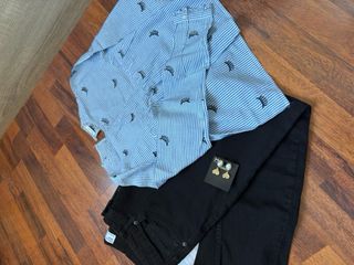 Conjunto blusa rayas y pantalón negro