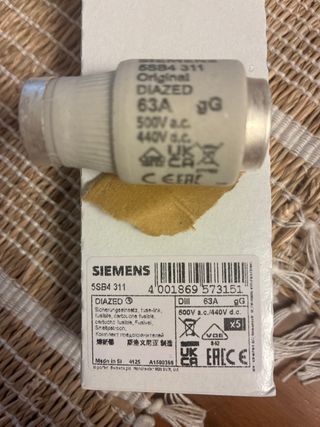 Fusible Siemens DIAZED 63A gG 500V a.c.