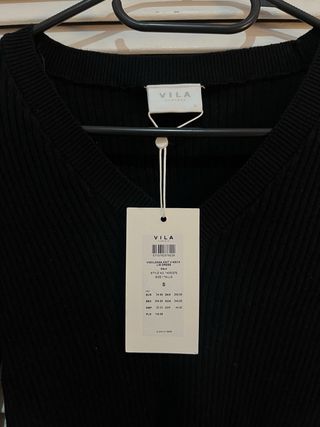 Vestido negro canalé manga larga Vila Clothes S 36