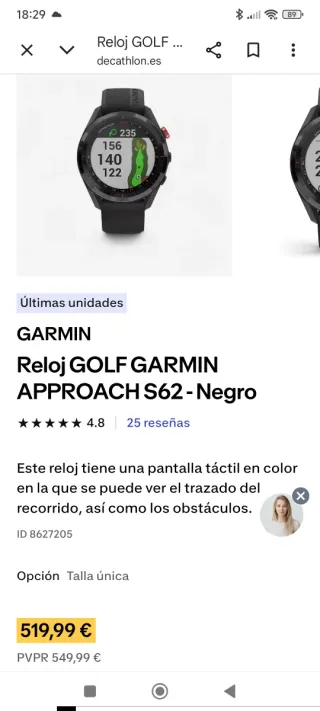 Reloj Garmin Approach S62 Golf