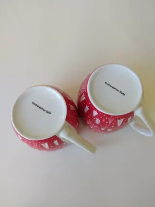 Tazas Navideñas Porcelana Roja y Blanca