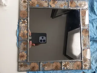 Espejo cuadrado estaño flores secas