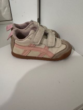 Zapatos niña velcro beige y rosa talla 24