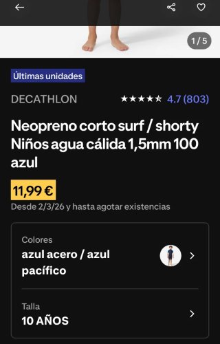 Neopreno infantil Tribord 8-10 años. Talla 10