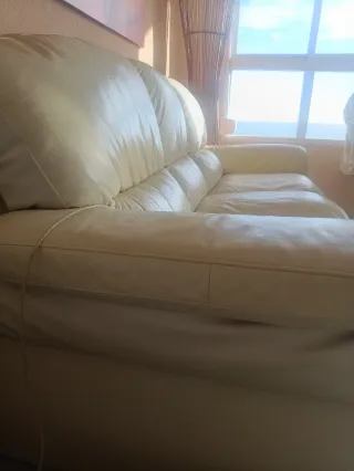 Sofá 3 plazas polipiel beige/blanco roto