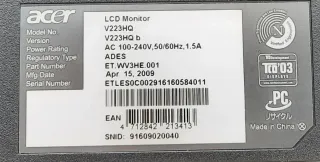 Monitor Acer V223HQ Nero