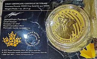 Moneda Oro 1 oz Canadá 99999 con Certificado