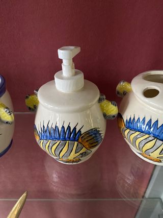 Set baño figuras pez cerámica