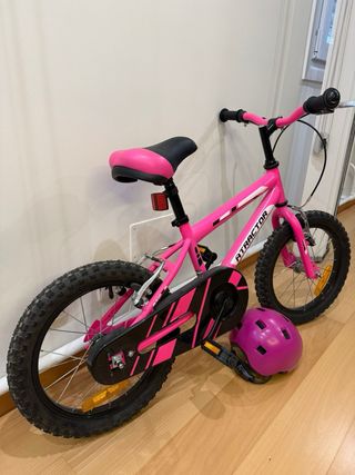 Bicicleta infantil rosa 16” con casco