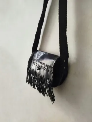 Bolso de cuero auténtico con flecos