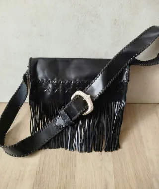 Bolso de cuero auténtico con flecos