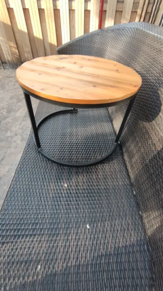 Mesita auxiliar redonda madera y metal