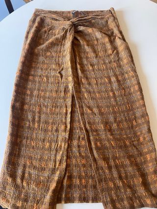 Falda larga Zara cuadros marrón y naranja