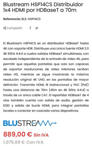 Blustream HSP14CS Distribuidor HDMI