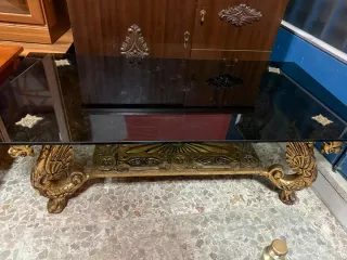 Mesa centro cristal y metal dorada estilo barroco