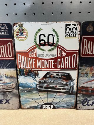Lote 5 chapas decoracion rallye montecarlo 30x20cm