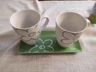 Conjunto 2 tazas con bandeja floral