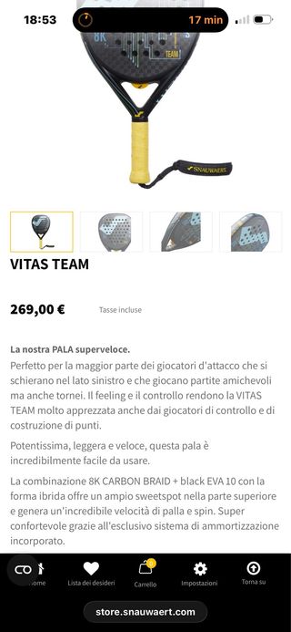 Racchetta Padel Snauwaert Vitas Team con custodia