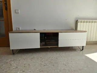 Mueble TV madera, cristal y metal