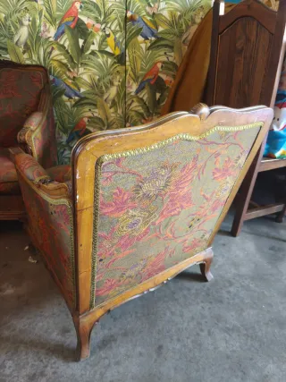 2 Sillones Antiguos Madera Tapizado Floral