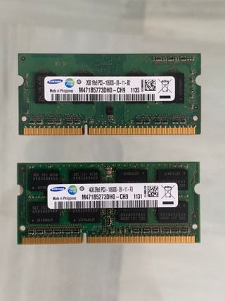 2 Memorias RAM SO-DIMM DDR3 Samsung 4GB + 2GB