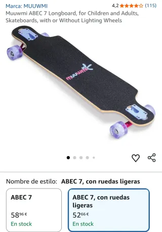 Longboard Muuwmi con luces LED ABEC 7