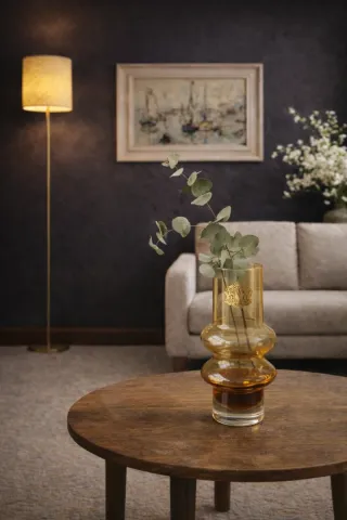 JARRÓN DE CRISTAL ÁMBAR VINTAGE + COLLAR REGALO