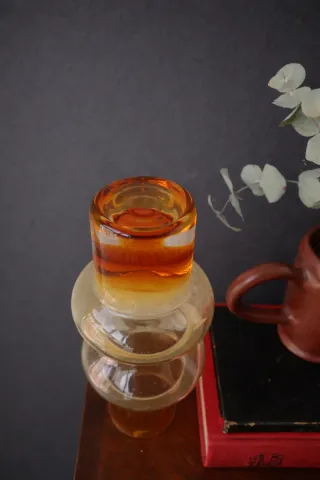 JARRÓN DE CRISTAL ÁMBAR VINTAGE + COLLAR REGALO