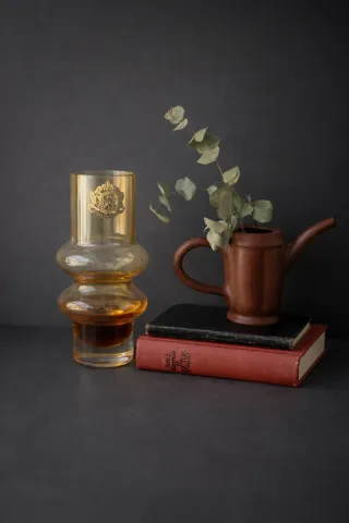 JARRÓN DE CRISTAL ÁMBAR VINTAGE + COLLAR REGALO