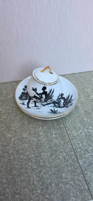 Set Limoges Azucarero y 2 Platitos Porcelana