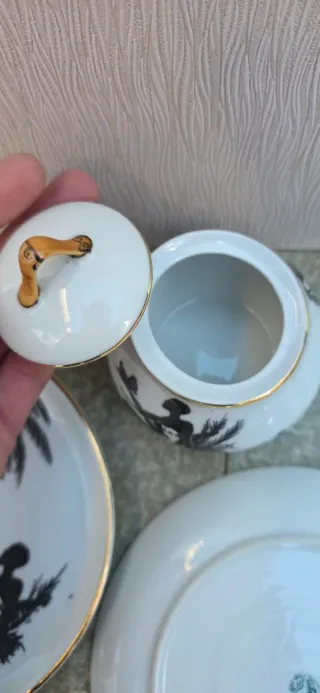 Set Limoges Azucarero y 2 Platitos Porcelana