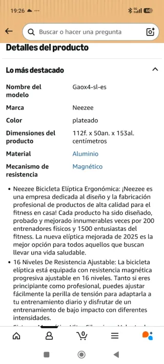 Elíptica Neezee Gaox4-sl-bt-es Bluetooth