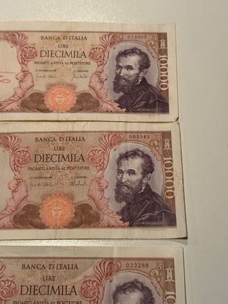 Lotto 3 Banconote 10.000 Lire Michelangelo