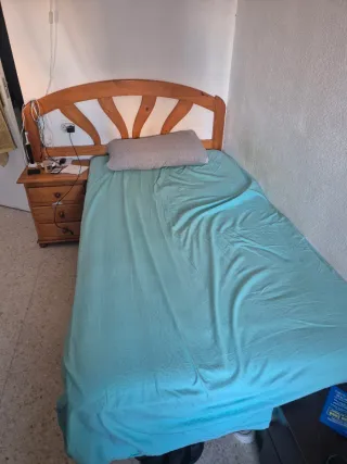 Cama completa 110 cm madera y tela