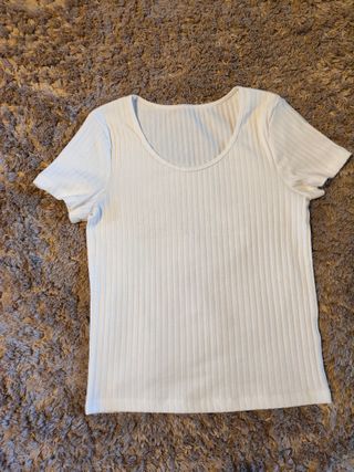 Camiseta básica de canalé blanca