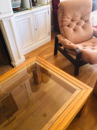 Mesa centro vintage madera y cristal