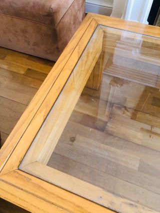 Mesa centro vintage madera y cristal