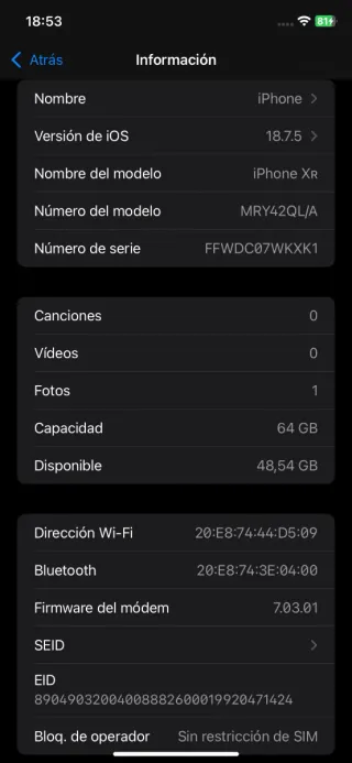 iPhone XR Negro Libre iCloud