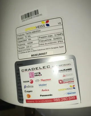 Termo eléctrico GREENHEISS 50L buen estado