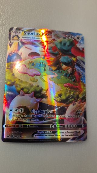 Pack 2 Cartas Pokémon Snorlax VMAX y Rainbow