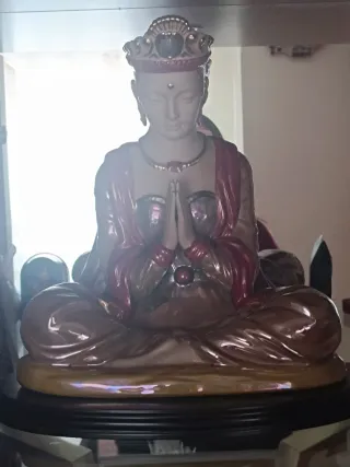 Figura Buda Zen Sentado Dorado Rosa Tamaño grande